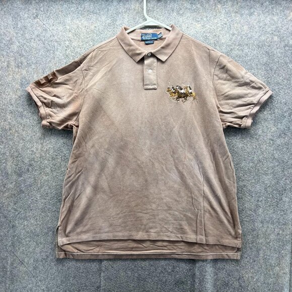 Polo Ralph Lauren Other - Polo Ralph Lauren Polo Shirt Men XXL Brown Custom Fit Triple Pony Logo Mesh